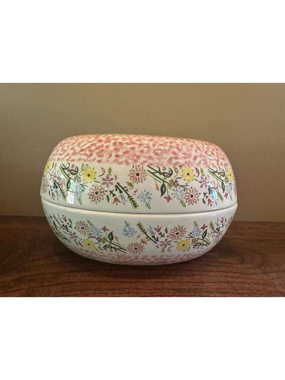 Temp-tations by Tara Pink Floral Sponge Painted Egg-Shaped Lidded Casserole Dish